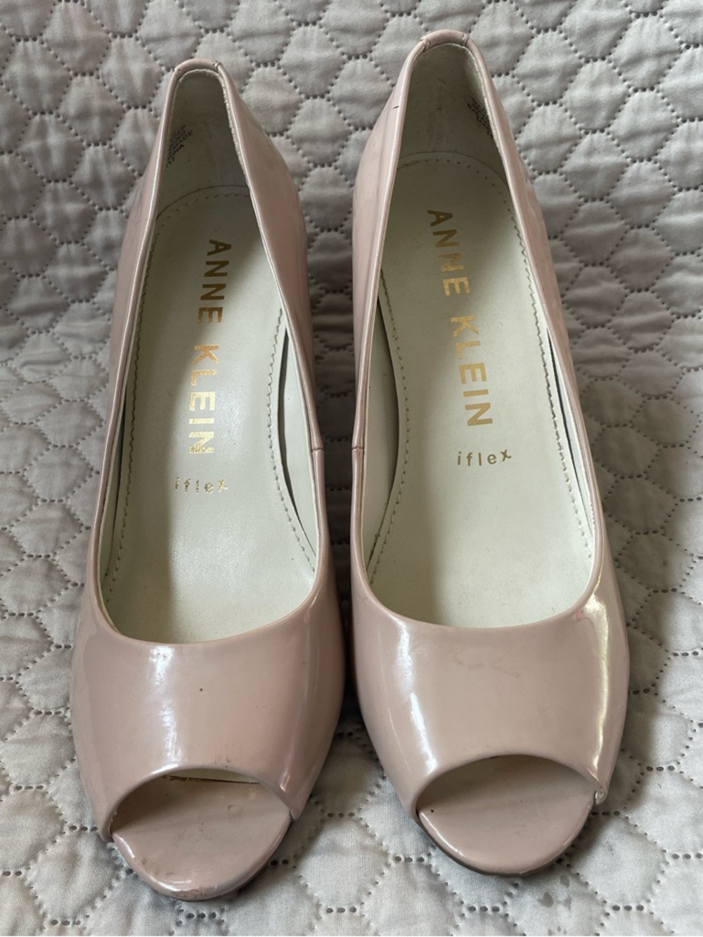 Anne Klein Blush Patent Peep-Toe Heels